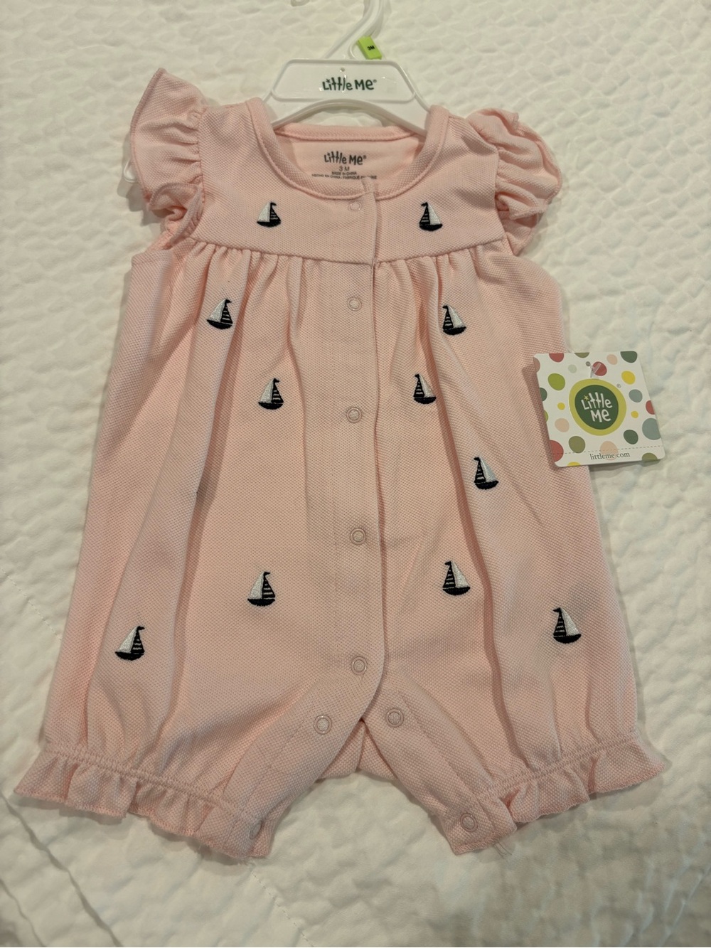 Little Me Light Pink Sailboat Embroidered Footie
